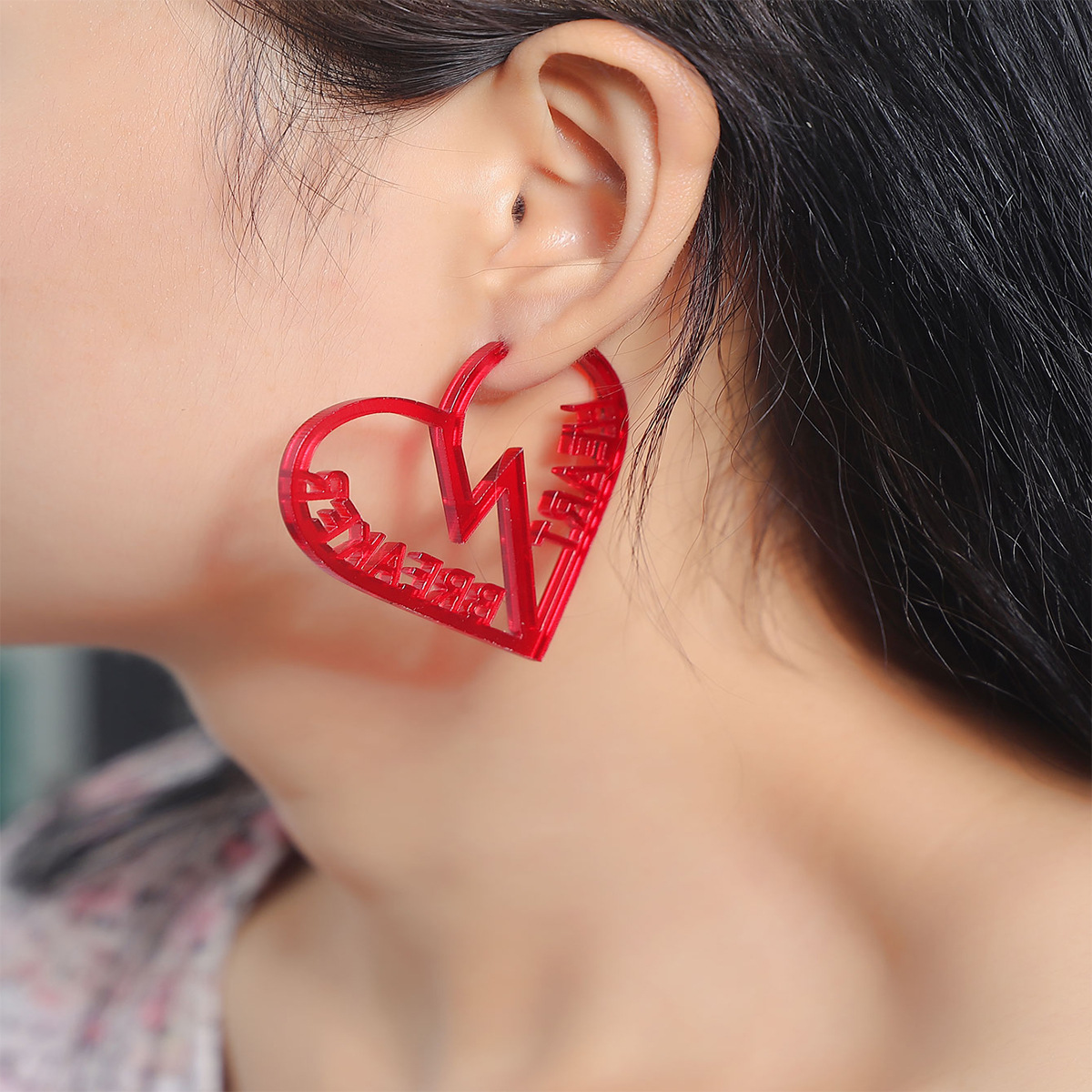 Transparent cute fashionable universal acrylic earrings heart-shaped…