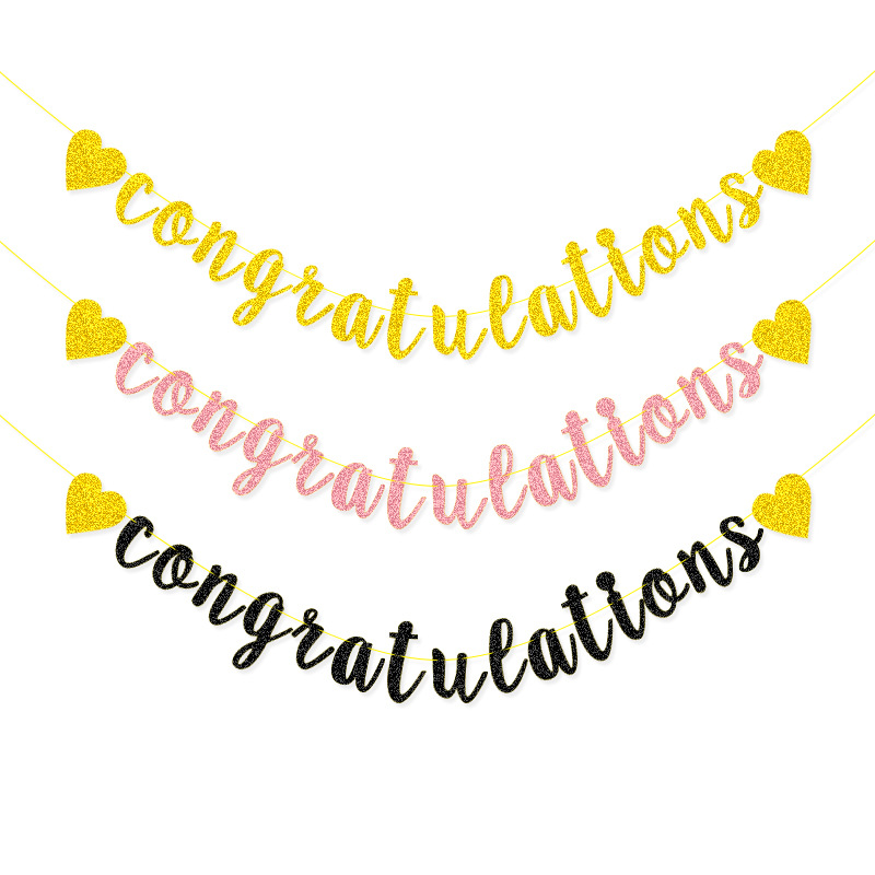 Suministro directo de fábrica decoración cadena bandera amor congratu lations oro Glitter guirnalda