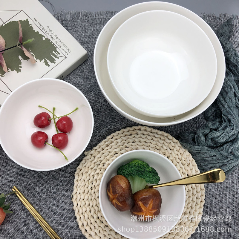 ホテルの家庭用陶磁器の碗のスープの茶碗のまっすぐな口の碗のサラダの碗の純白の食器はlogoをプラスすることができます。|undefined