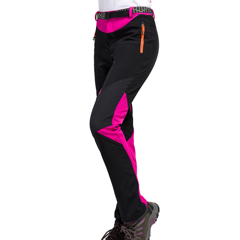 Sports Outdoor Softshell Pants, Women's Color-Blocked Hiking Pants, Cold-Proof, Warm, Windproof, Waterproof Cycling Pants, Lightweight