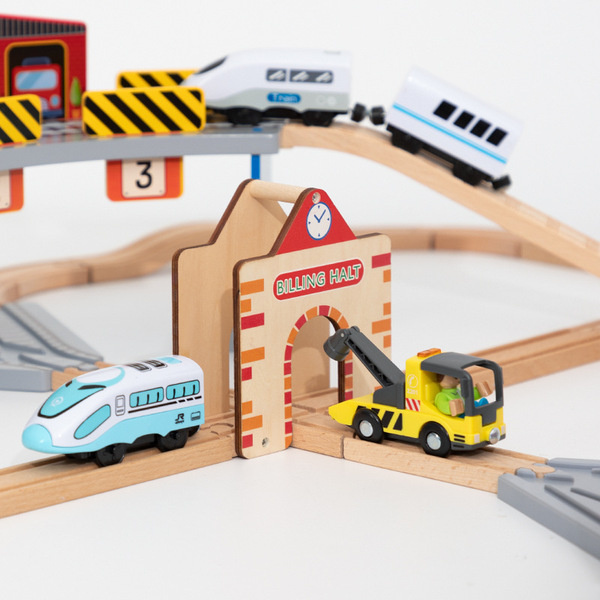 Wooden train railed