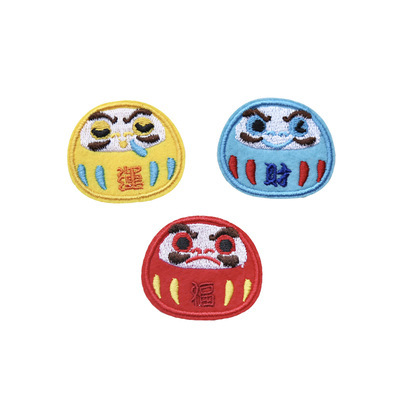 Fukua Japanese Kokeshi Cute Fabric Sticker Versatile Embroidery Sticker Yellow Hemp Shopping Bag Decorative Sticker Daruma Instagram Iron-on