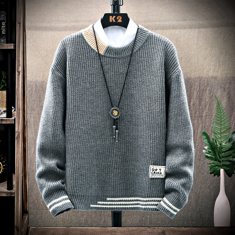 Foreign Trade Men's Long-sleeved Round Neck Thickened Autumn and Winter Alphabet Pullover Sweater Korean Style Slim-fit Men's Sweater for Teenagers Foreign Trade Men's Long-sleeved Round Neck Thickened Autumn and Winter Alphabet Pullover Sweater Korean Style Slim-fit Men's Sweater for Teenagers