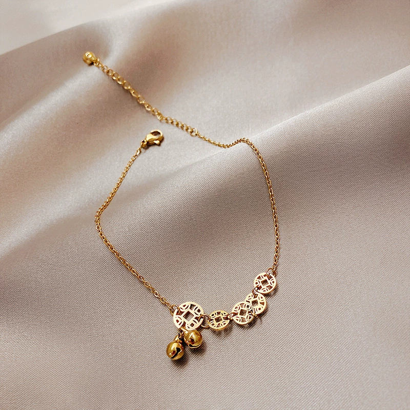 Браслет на щиколотке, нержавеющая сталь, мини‑колокольчики на подвесках, регулируемый, лёгкий