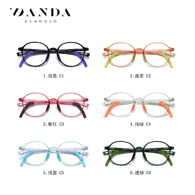 Nuevos niños anti-azul gafas de luz TR5115 niños y niñas de dos colores marco redondo gafas lisas con cubierta de pie antideslizante ajustable