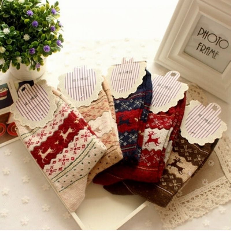 Autumn and winter thick warm women's rabbit wool socks sweet gold silk deer women's socks European and American foreign trade socks