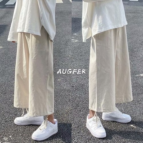 @Gongzai Literary Man Autumn Men's Simple Solid Color Casual Trousers Korean Style Trendy Student Loose Straight Leg Nine-Sixth Pants