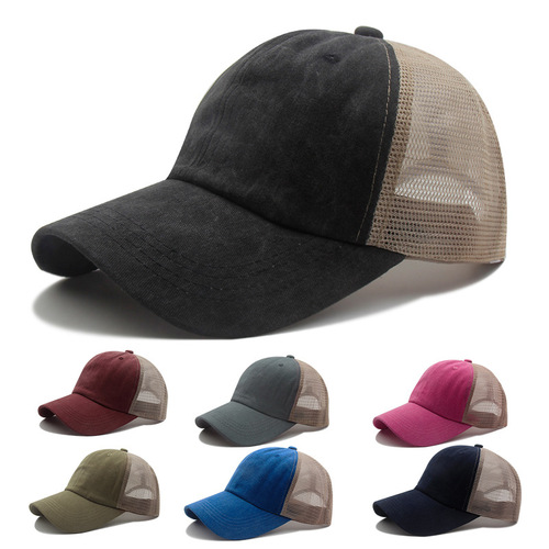 Baseball cap European and American breathable mesh hat for men and women summer Korean version washed and aged peaked cap sun protection visor