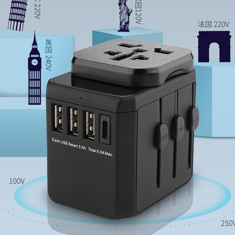 Travel Adapter 2500W ground wire travel charging conversion socket multi-function socket USB integrated converter