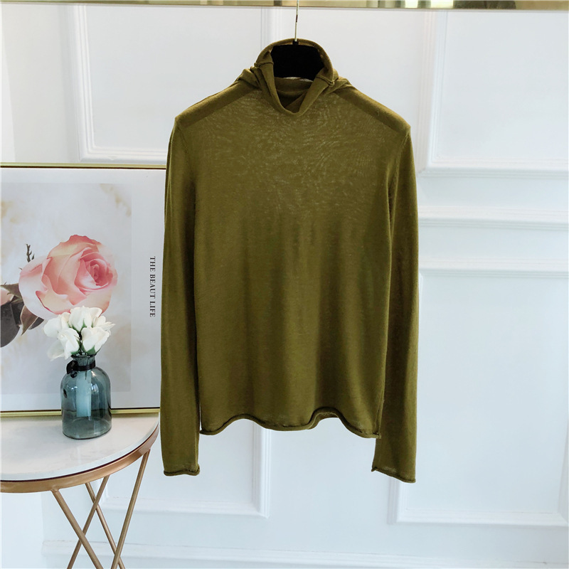 Autumn and Winter Korean Style Simple Artistic Style Basic Thin Wool Base Shirt with Heading Collar Knitted Base Shirt for Women 5500