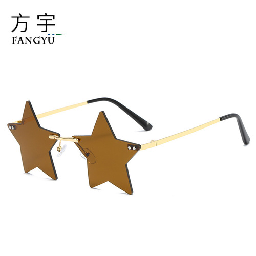 New style women's rimless sunglasses five-pointed star personality colorful ocean sunglasses summer trend glasses wholesale