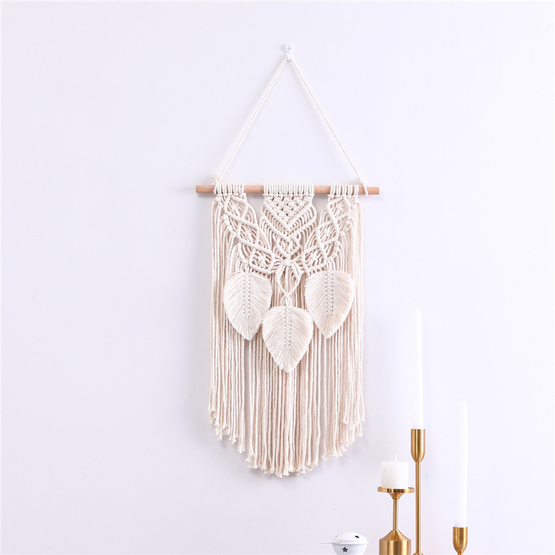 Cotton Rope Tassel Leaf Hanging Handmade Woven Tapestry Living Room Bedroom Tapestry macrame MW01034