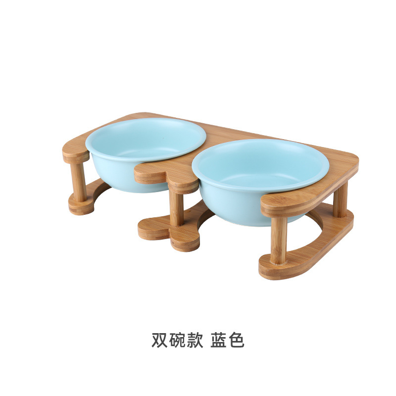 Taza de gato de cerámica gato tazón de comida gato tazón de perro de cerámica tazón de perro tazón de fuente de doble tazón de la columna cervical anti-golpe