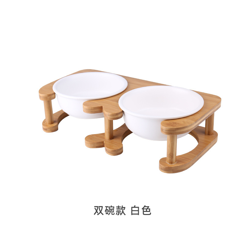 Taza de gato de cerámica gato tazón de comida gato tazón de perro de cerámica tazón de perro tazón de fuente de doble tazón de la columna cervical anti-golpe