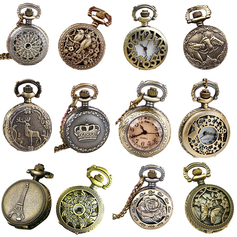 Fashion Pocket Watch Men's and Women's Pocket Watch Retro Small Three-head Horse Hanging Watch Multi-style Pocket Watch Retro Small Pocket Watch