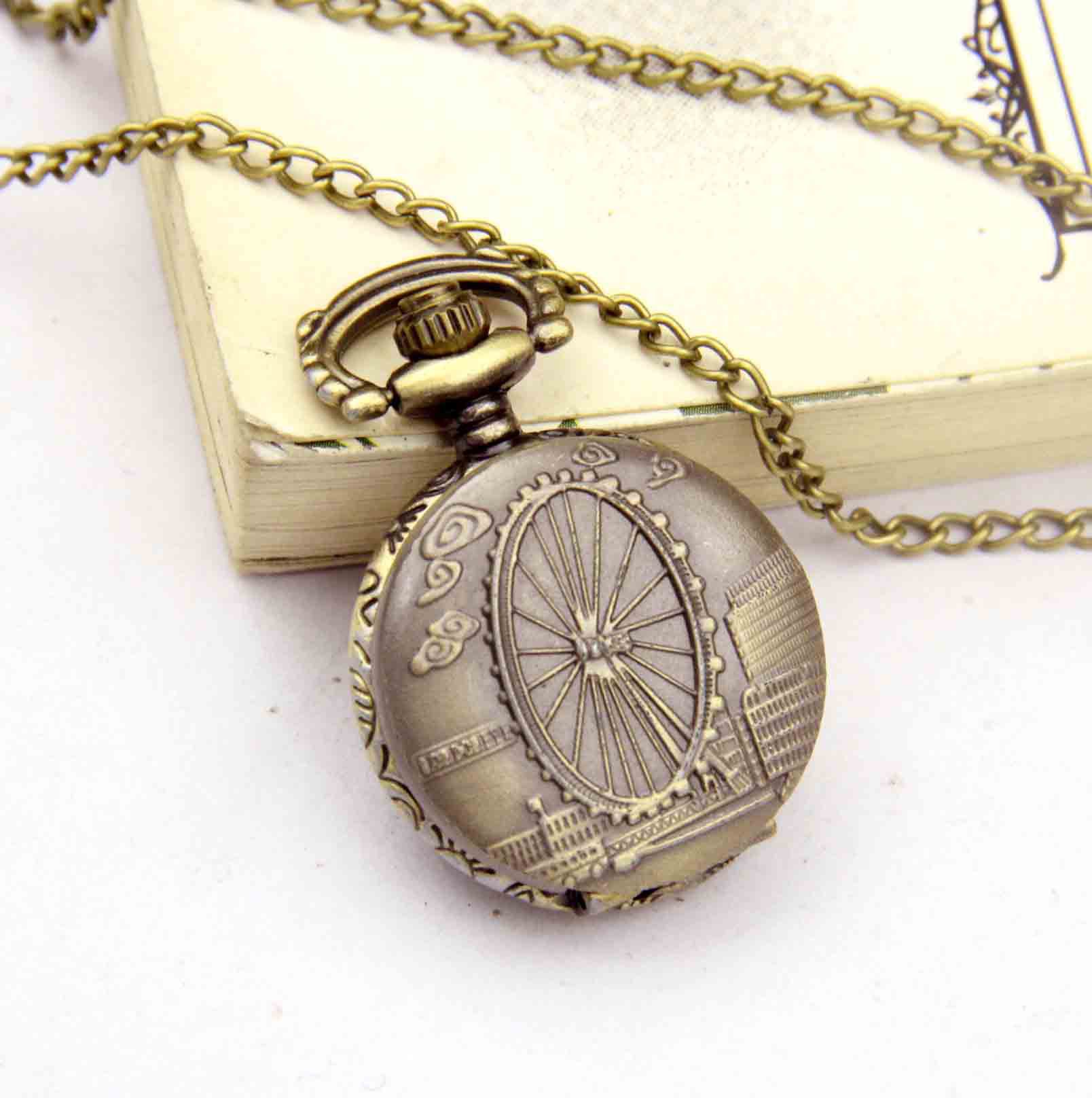 Genuine goods wholesale factory direct vintage romantic sweater chain flip quartz watch Ferris wheel small size pocket watch