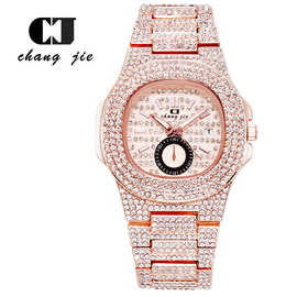 CJ欧美高档时尚日历镶钻男士手表手链满天星男表 圈面 奢华钻表