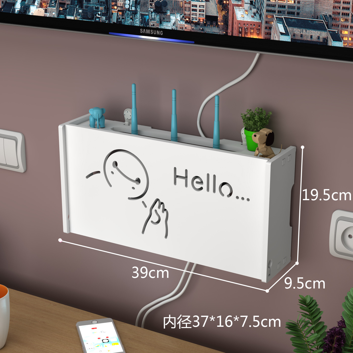 Creativo Punch-free rack de almacenamiento de pared TV Set-Top Box rack de pared dormitorio sala de estar router caja de almacenamiento al por mayor