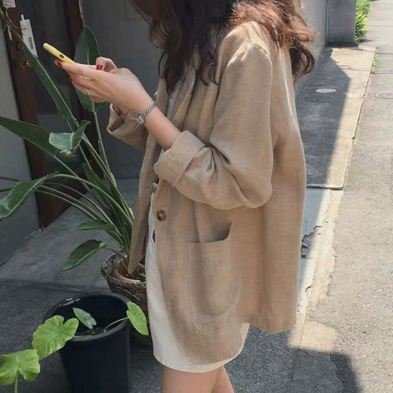 Осенняя классическая пиджак-костюм, корейский стиль, сетевой знаменитость, хлопок и лен, британский стиль