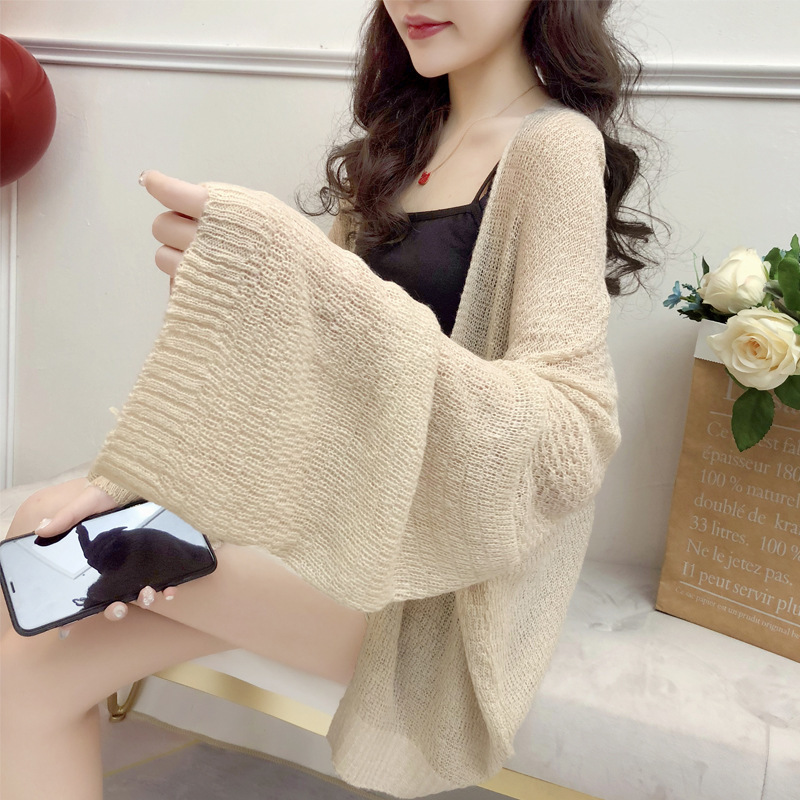 Thin Air Conditioner Cardigan Hollow Sweater Summer Women's Korean-style Loose Students Lazy Style Short Sun-protective Jacket