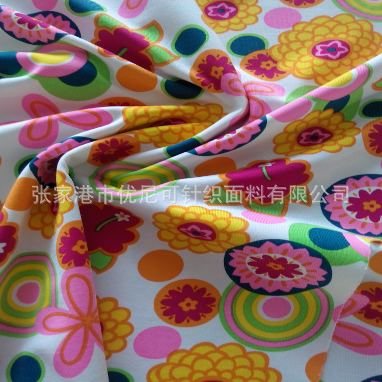 涤氨印花针织布 纬编涤氨印花布 吸湿快干运动服针织面料涤氨布