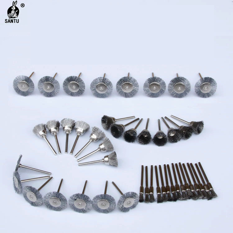 45件套装迷你刷T型Y型小笔刷不锈钢丝刷带杆打磨抛光除锈碗型笔刷