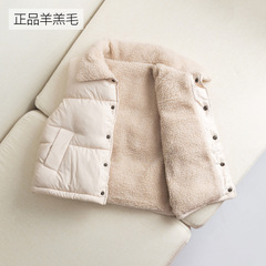 Cross-border 2023 new autumn and winter children's cotton vest baby plus velvet thickening girls and boys outer wear vest lambs wool