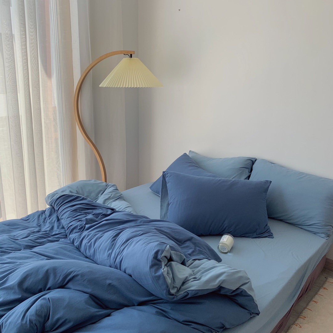 Nórdico ins color sólido simple doble pieza Tianzhu algodón desnudo dormir de punto algodón de cuatro piezas de algodón sábana ajustable 1,8