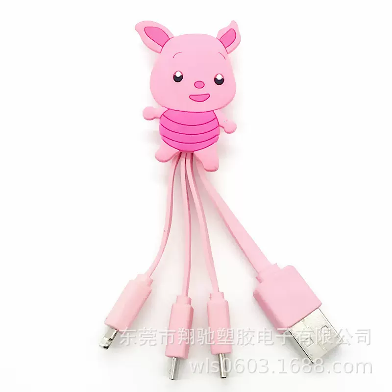 PVC公仔硅胶卡通数据线 超快充适用苹果安卓华为一拖三充电线