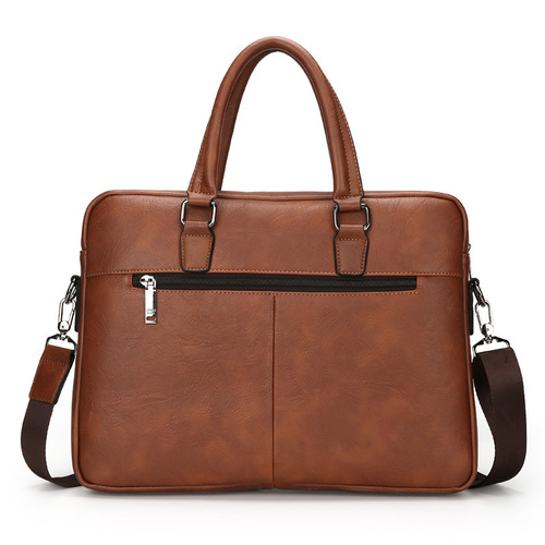 Direct Selling Cross-Border Classic Men's Large Capacity Business Shoulder Bag, Pull-String PU Soft Fabric Crossbody Handbag