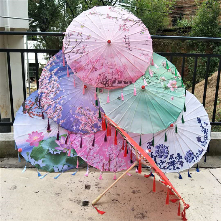 Hanfu fotografía apoyos paraguas artesanía clásica paraguas de papel engrasado Paraguas de baile de estilo chino paraguas de borla de estilo antiguo traje antiguo