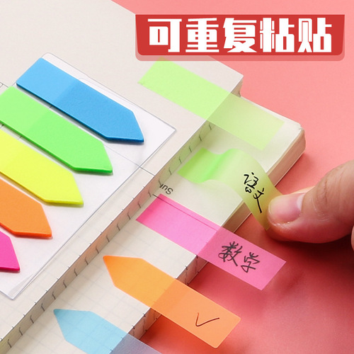 Index transparent fluorescent sticker labels on sticky notes Student book mark classification tag multi-color n-times adhesive stationery