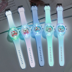 New KT Cat Cartoon Watch with Glow LED Night Light Fashion Silicone Children's Watch Wholesale for Girls Elementary School Students