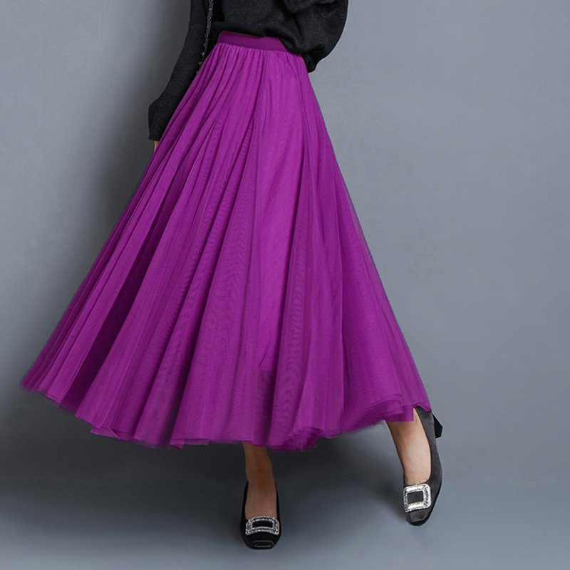 a generation of hair quality mesh skirt women's autumn and winter high waist a slim long purple mesh skirt