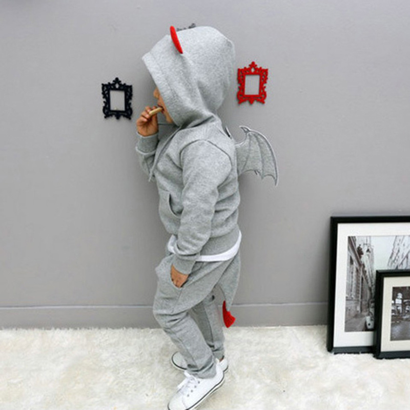 2025新款衣服春季套装恶魔立体翅膀儿童卡通运动卫衣卫裤两件套