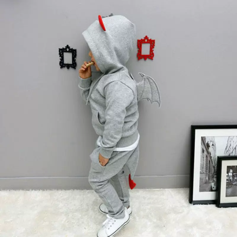 2025新款衣服春季套装恶魔立体翅膀儿童卡通运动卫衣卫裤两件套