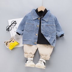 Children's clothing autumn new style male and female baby denim jacket three-piece set cotton T-shirt trousers set one-piece drop shipping trendy generation
