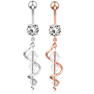 Cross-border new S-shaped Lingzhu zircon navel ring navel nail piercing jewelry online wholesale