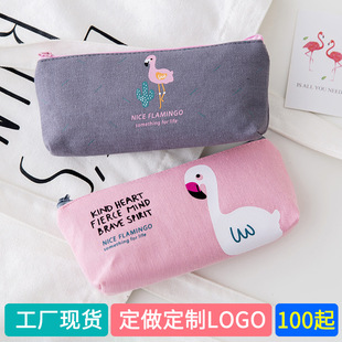 Canvas Pencil Case Student Small Fresh Zipper Large Capacity Stationery Bag Simple Cute Advertising LOGO