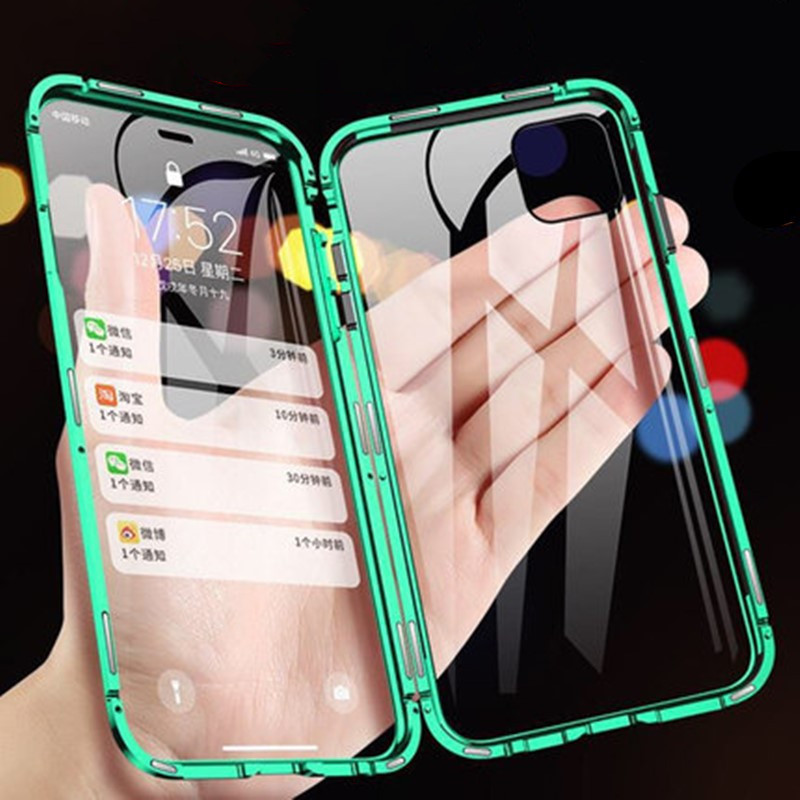 High-definition glass magnetic king iPhone15 metal frame for 13 Apple 12Promax flip phone case 14