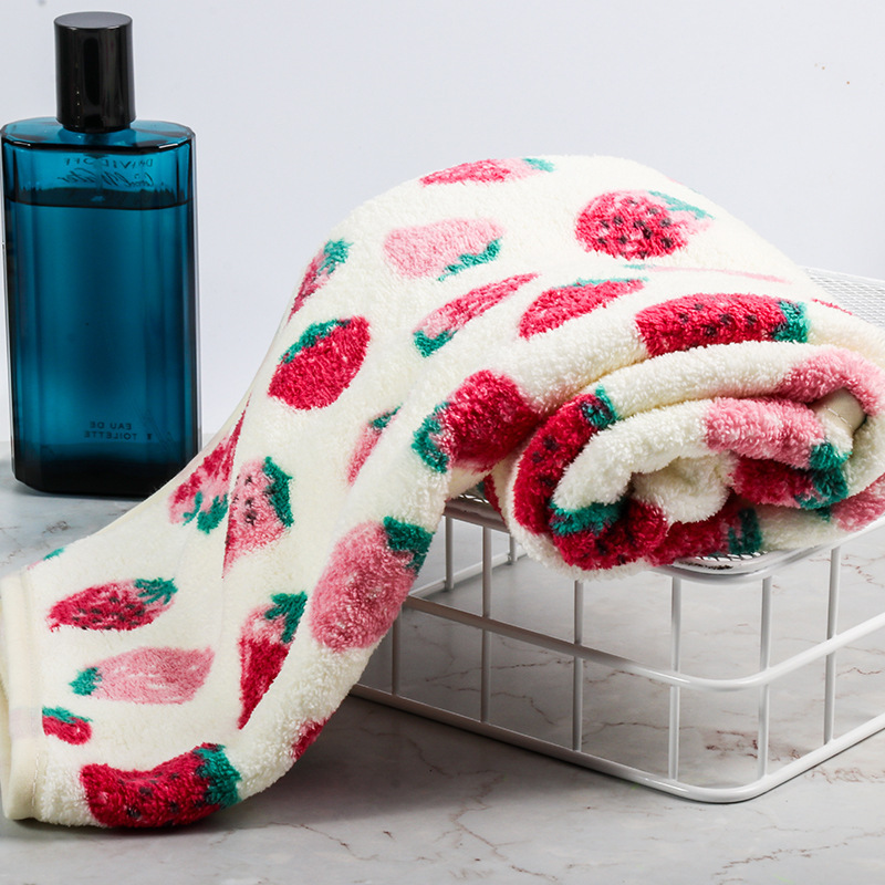 Japanese strawberry towel coral fleece face washing household adult soft face cleaning absorbent thickened non-fluff face towel