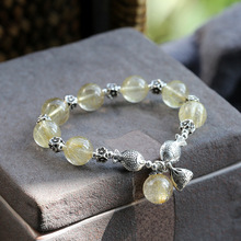 源头工厂直供天然金发晶手链女S925银好运锦鲤钱袋子水晶手串批发