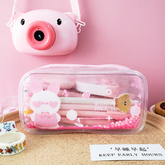 ins style large capacity quicksand pencil bag daisy cosmetic bag cute girl storage bag transparent pencil bag student stationery