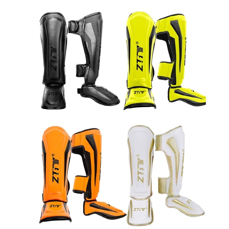 Protector de piernas ZTTY para artes marciales, Muay Thai, Sanda y boxeo, protector de piernas profesional con protección para el tobillo y espinilleras gruesas.