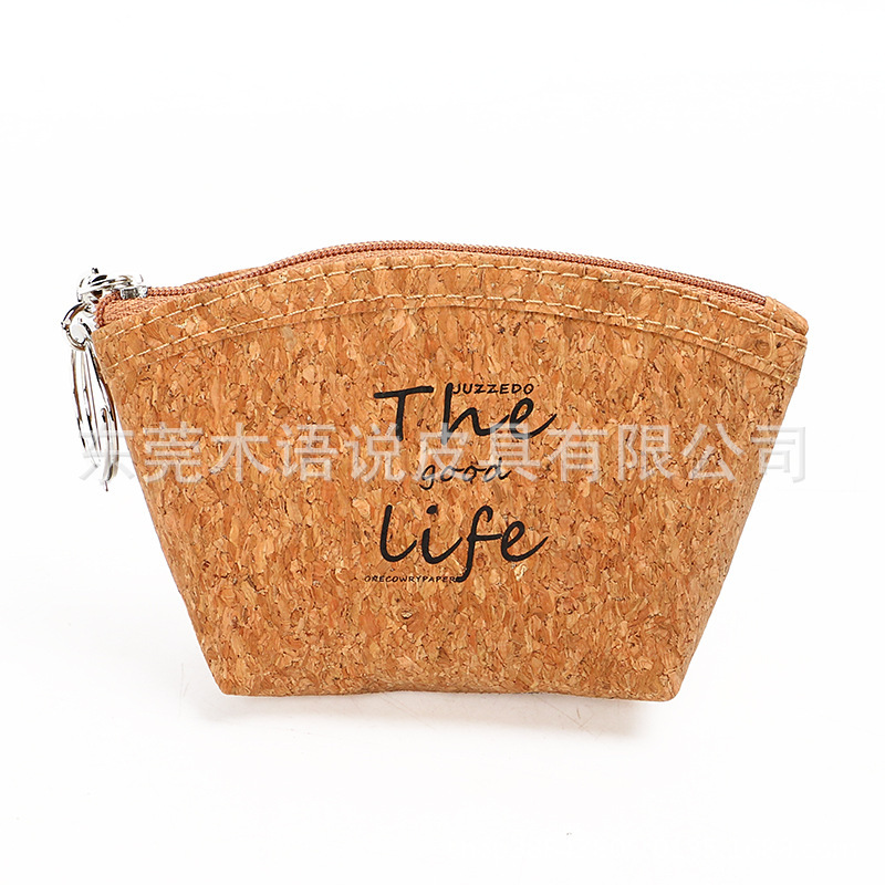 Japanese New cork PU Coin PUrse Wood Color Environmentally Friendly cork Zipper Coin PUrse cork Coin PUrse