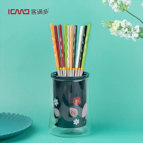 Set of Japanese-style tableware for individual use with one pair of anti-slip 304 stainless steel alloy chopsticks for serving