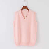 Трикотажная цветная студенческая юбка в складку, японский жилет, демисезонный трикотажный свитер, оптовые продажи, 15 цветов, V-образный вырез