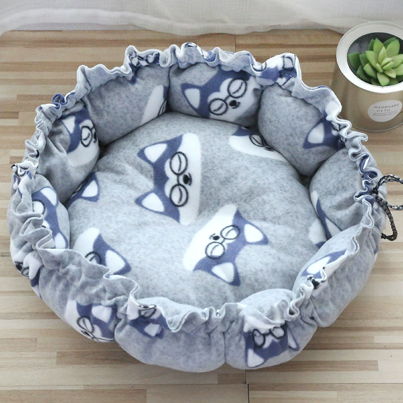 Pet nest (plush) round drawstring bed, adjustable shape, sizes S–XL (small to extra large)