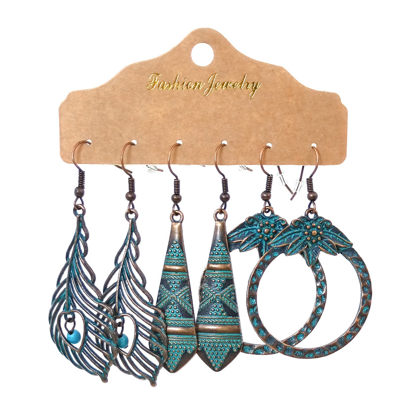 Cross-border hot sale suit tassel earrings European and American exaggerated jewelry three pairs earrings combination ethnic style jewelry wholesale