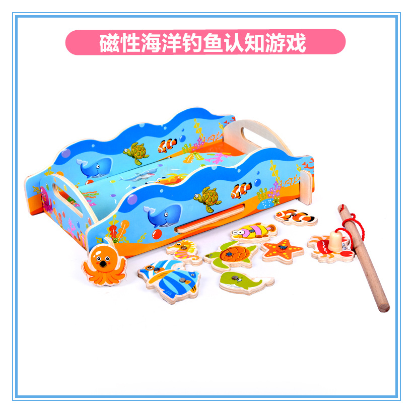 Wooden magnetic marine cognitive set for fishing